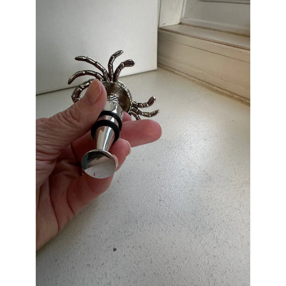 Silver Tone Crab Wine Bottle Stopper Nautical Coastal Barware Accessory